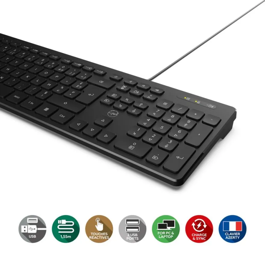 Mobility Lab - Clavier filaire BUSINESS + 2 HUB USB intégré - Azerty - noir