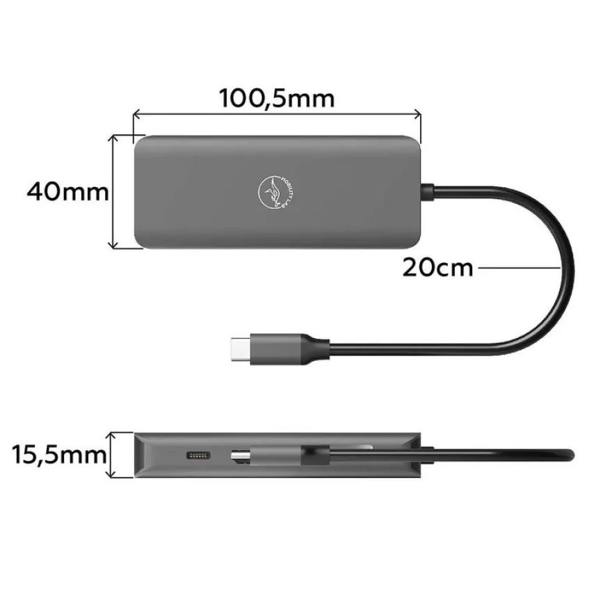Mobility Lab - Hub Adapter USB-C 8-en-1 - 100W - gris sideral
