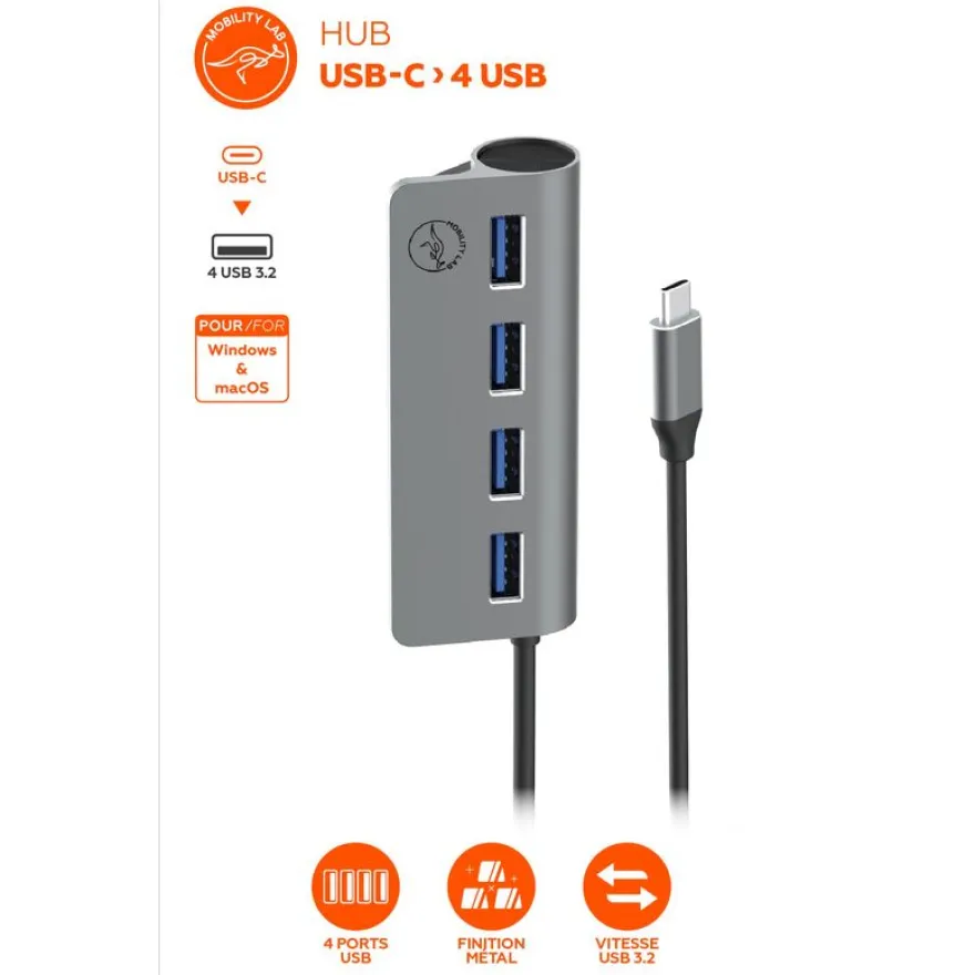 Mobility Lab - Hub USB-C 4 ports - USB 3.0 - gris sidéral