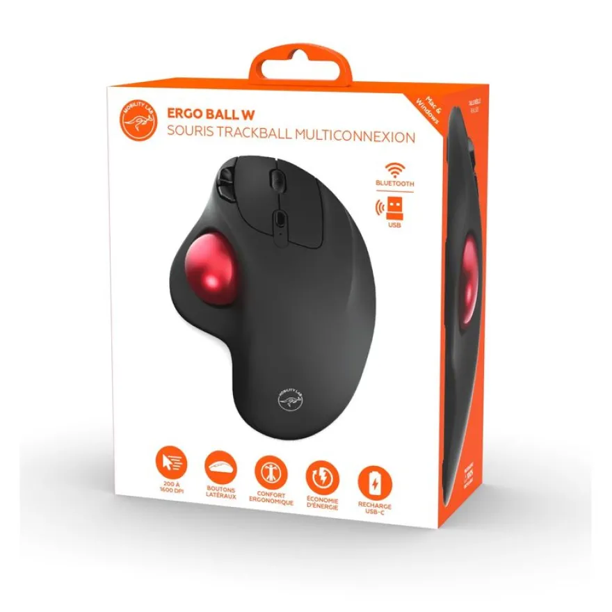 Mobility Lab - Souris sans fil ergonomique PREMIUM trackball - droitier - noir