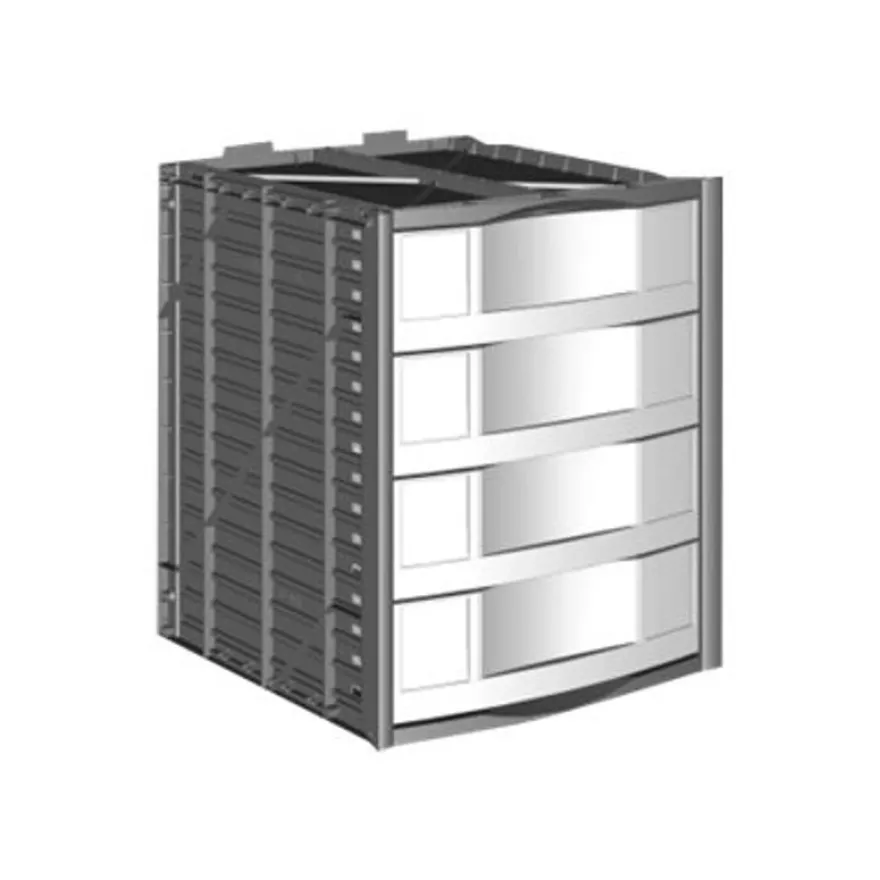 Module 4 tiroirs pour armoire à rideaux - hauteur 100 mm - gris