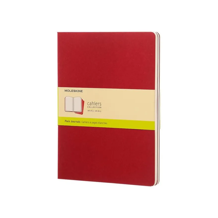 Moleskine Cahier - Journal - reliure cousue - XL - 190 x 250 mm - papier ivoire - uni - couverture rouge canneberge - carton (pack de 3)