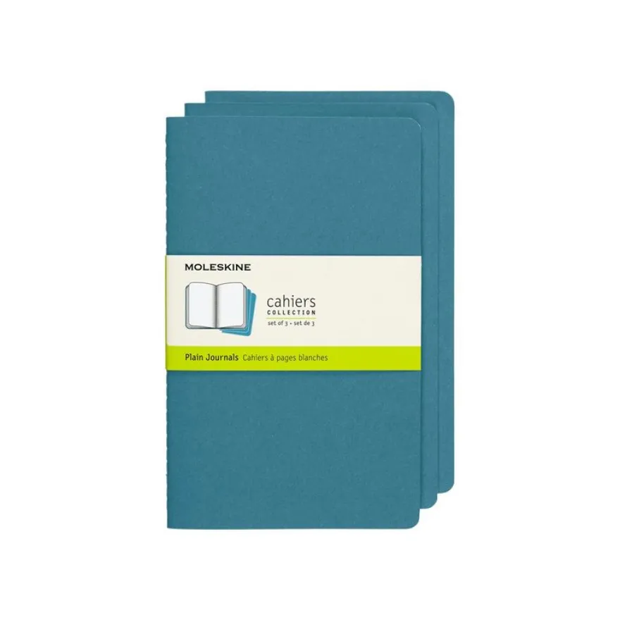 Moleskine Cahier - Journal - reliure cousue - large - 130 x 210 mm - papier ivoire - uni - brisk blue cover - carton (pack de 3)