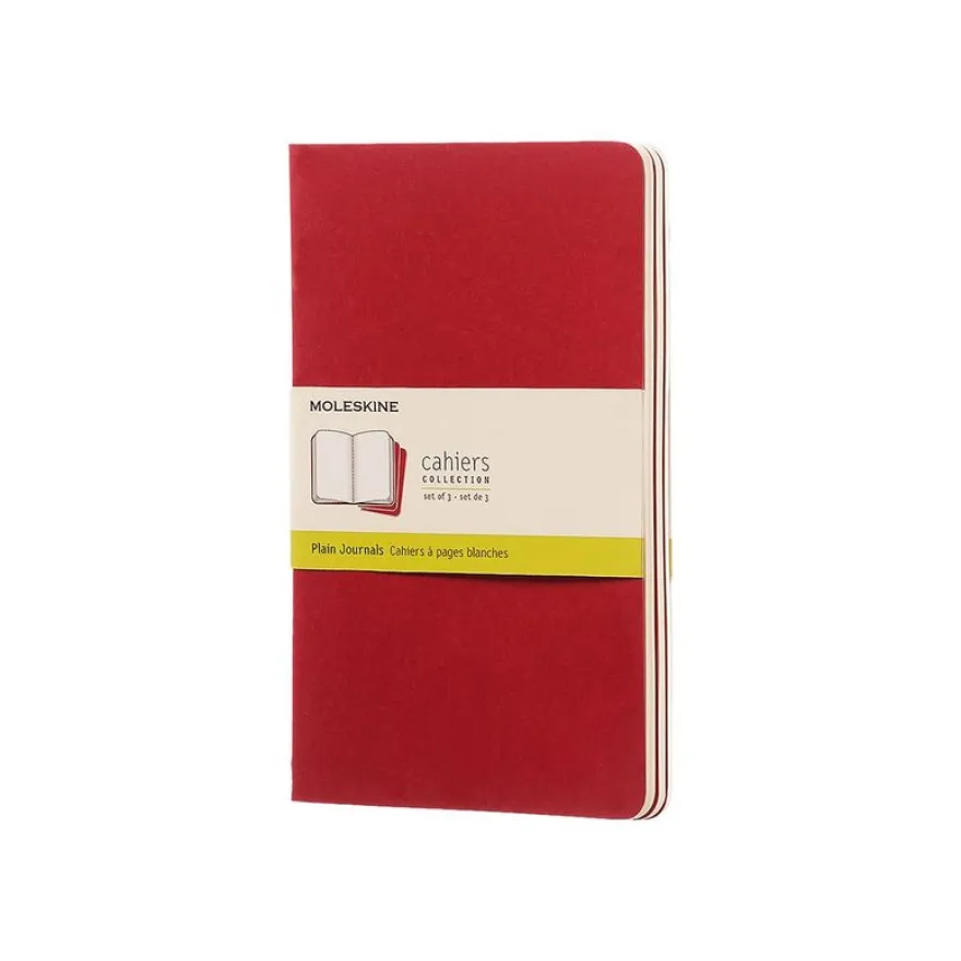 Moleskine Cahier - Journal - reliure cousue - large - 130 x 210 mm - papier ivoire - uni - couverture rouge canneberge - carton (pack de 3)