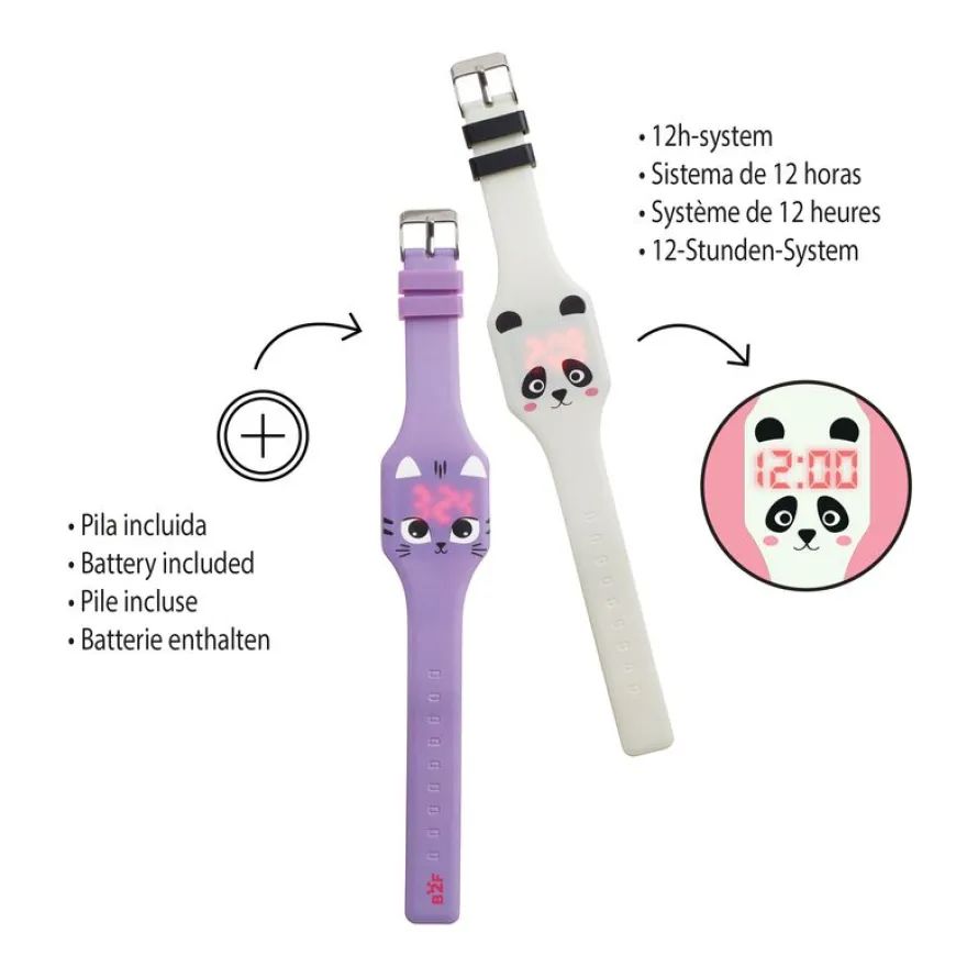 Montre panda Back2Fun - design kawaii en silicone - affichage 12 h - pile incluse
