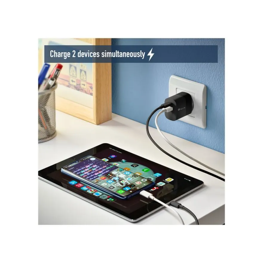 NGS - Chargeur secteur - Ultra Rapide - 45 Watt - 2 connecteurs de sortie (USB-C, USB-A) - noir