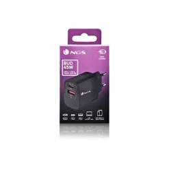 NGS - Chargeur secteur - Ultra Rapide - 45 Watt - 2 connecteurs de sortie (USB-C, USB-A) - noir