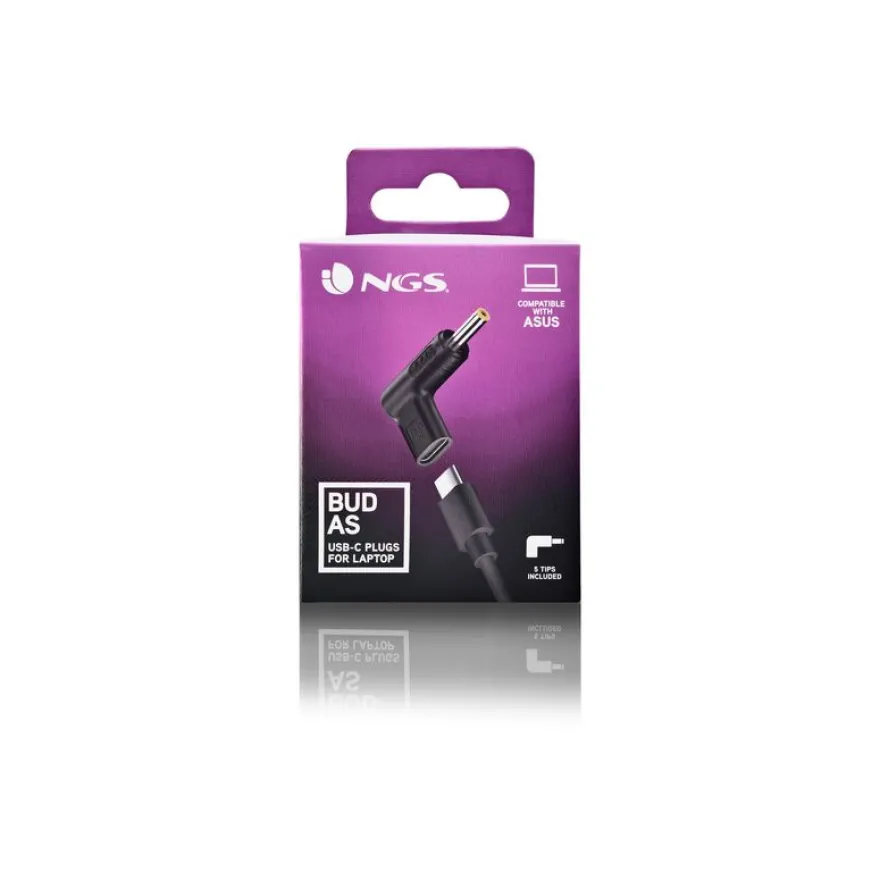 NGS BUD-AS - Kit adaptateur de connecteur d'alimentation pour prise CC de 6,0 mm - Alimentation USB (100 W) - noir