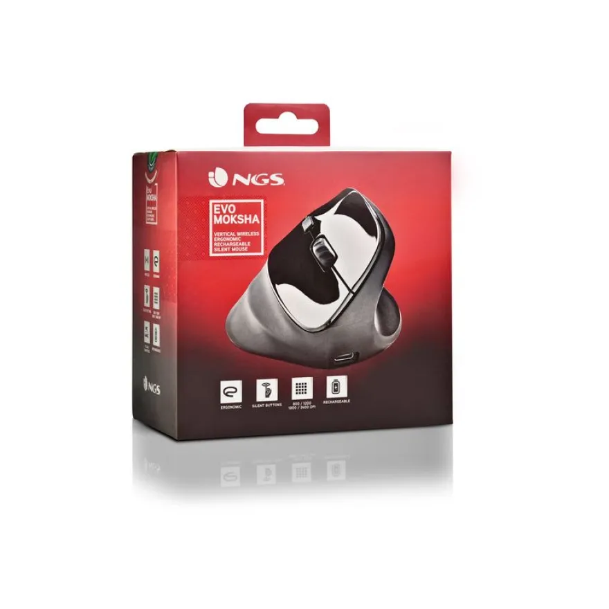 NGS EVO MOKSHA - Souris sans fil ergonomique pour droitiers - 5 boutons - noir
