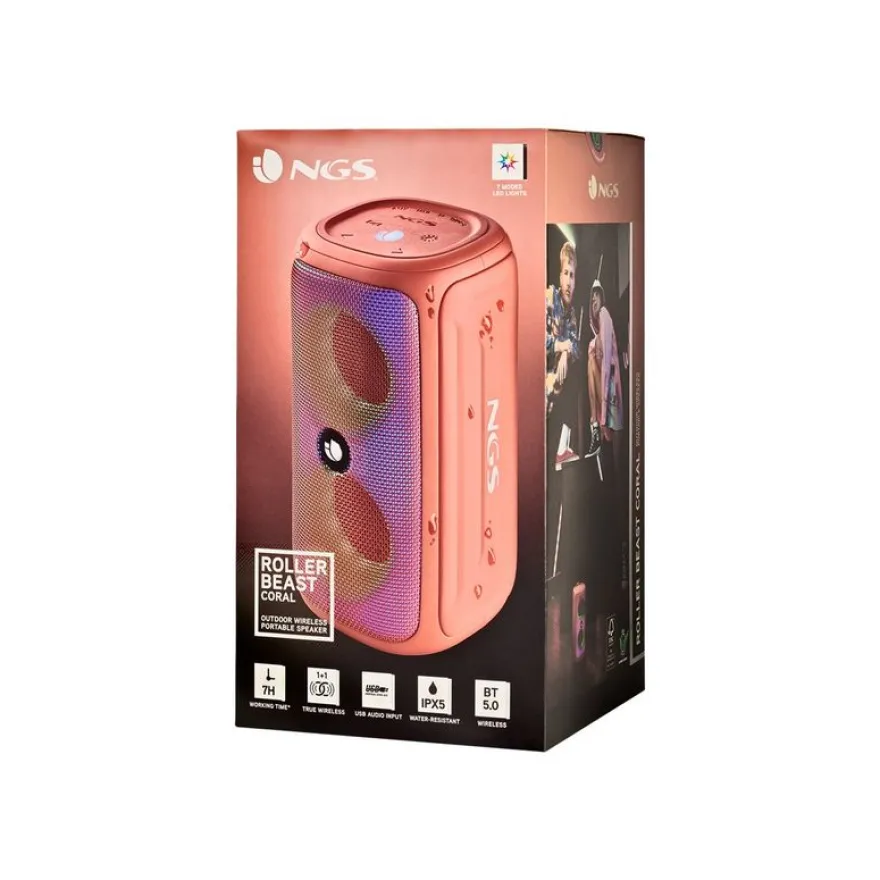 NGS Roller Beast - Mini enceinte sans fil - Bluetooth - 32 Watt - Corail