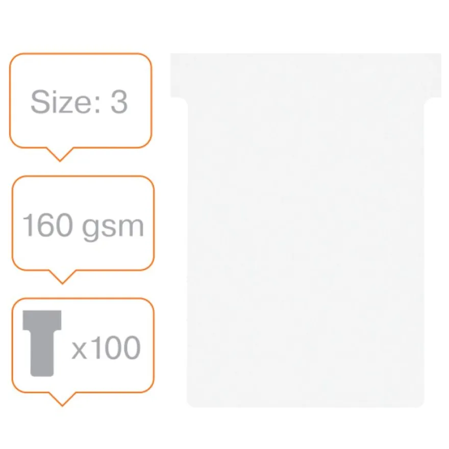 Nobo - 100 Fiches en T - Taille 3 - blanc