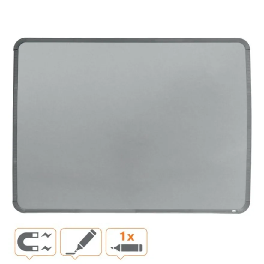 Nobo - Tableau blanc Slimline en acier laqué - 58 x 43 cm - magnétique - cadre gris