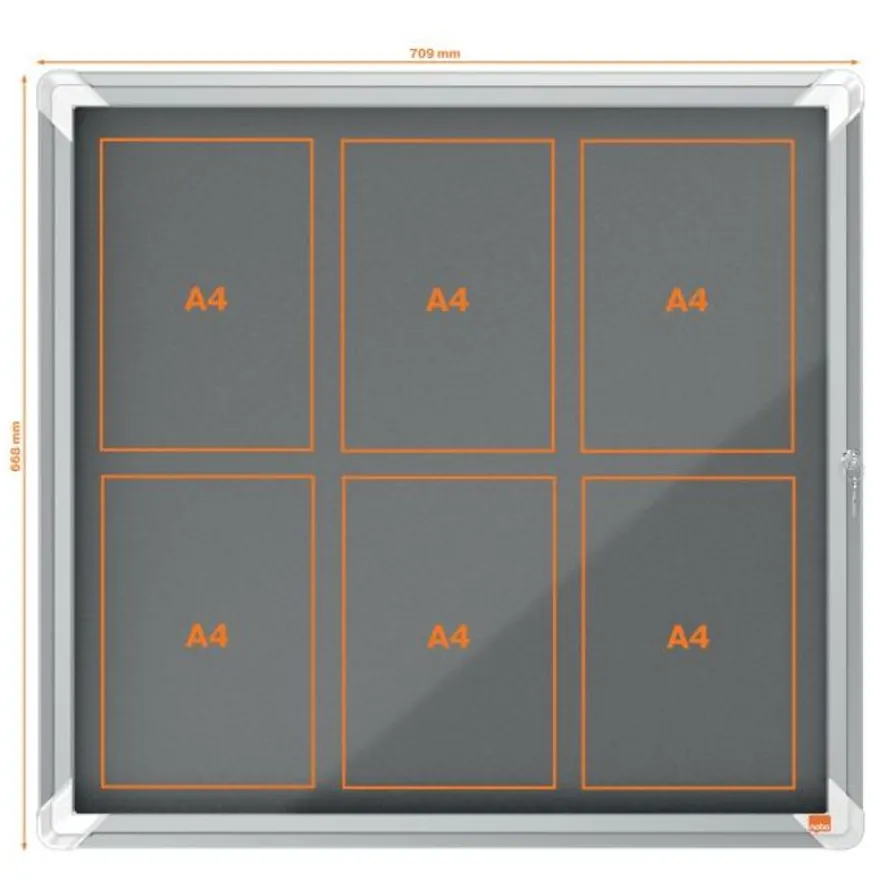 Nobo - Vitrine d'affichage - 6 feuilles A4 - surface en feutre gris - porte battante - 70,8 x 66,7 x 4,3 cm