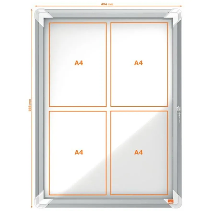 Nobo - Vitrine d'affichage - 4 feuilles A4 - surface magnetique - porte battante - 49,3 x 66,7 x 4,3 cm