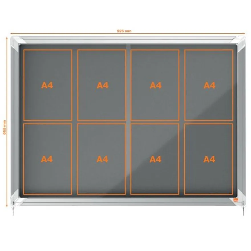 Nobo - Vitrine d'affichage - 8 feuilles A4 - surface en feutre gris - porte coulissante - 92,2 x 66,5 x 6,3 cm