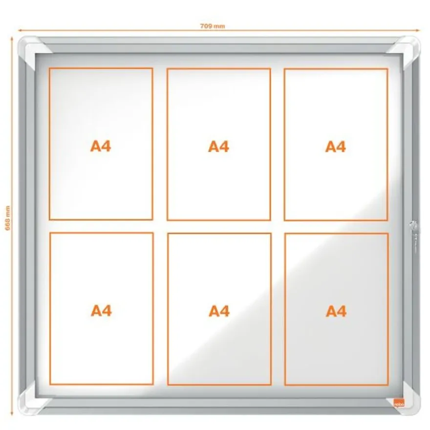 Nobo - Vitrine d'affichage - 6 feuilles A4 - surface magnetique - porte battante - 70,8 x 66,7 x 4,3 cm