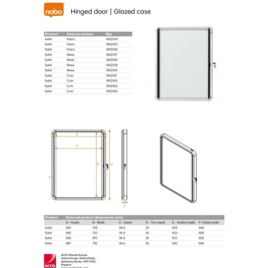 Nobo - Vitrine d'affichage - 6 feuilles A4 - surface magnetique - porte battante - 70,8 x 66,7 x 4,3 cm