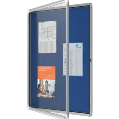 Nobo - Vitrine d'affichage - 9 feuilles A4 - surface en feutre bleu - porte battante - 70,8 x 96,9 x 4,3 cm