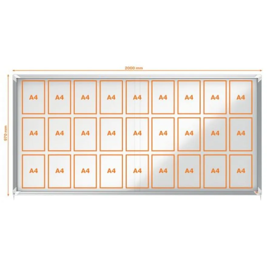 Nobo - Vitrine d'affichage - 27 feuilles A4 - surface magnetique - porte coulissante - 199,7 x 96,7 x 6,3 cm