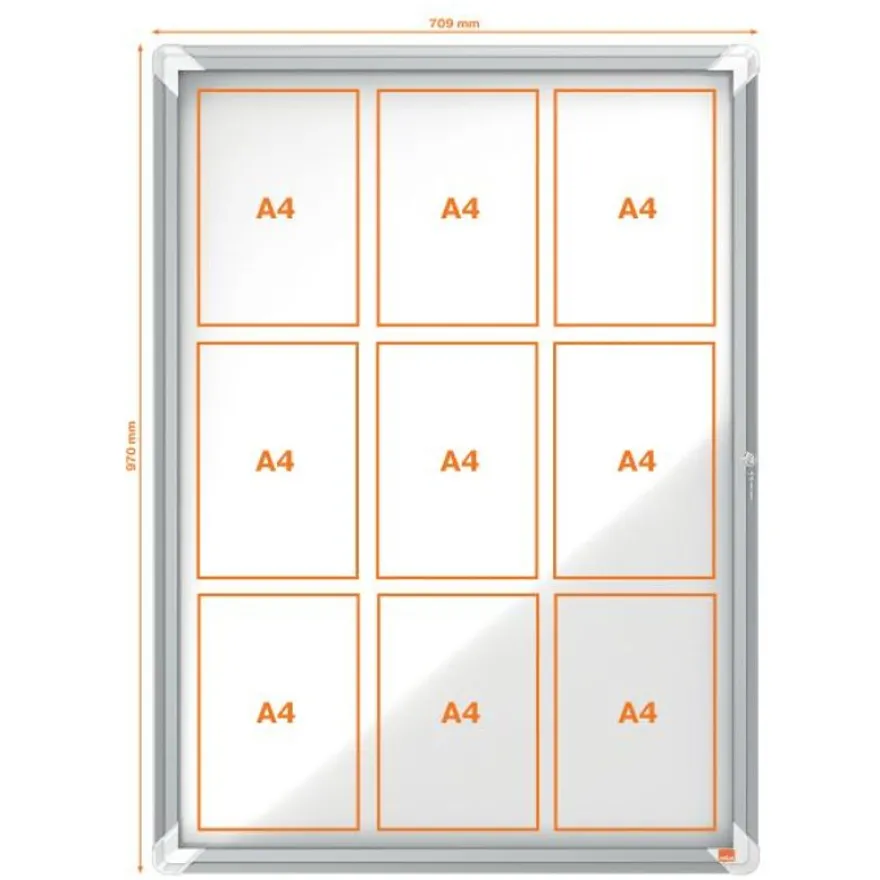 Nobo - Vitrine d'affichage - 9 feuilles A4 - surface magnetique - porte battante - 70,8 x 96,9 x 4,3 cm
