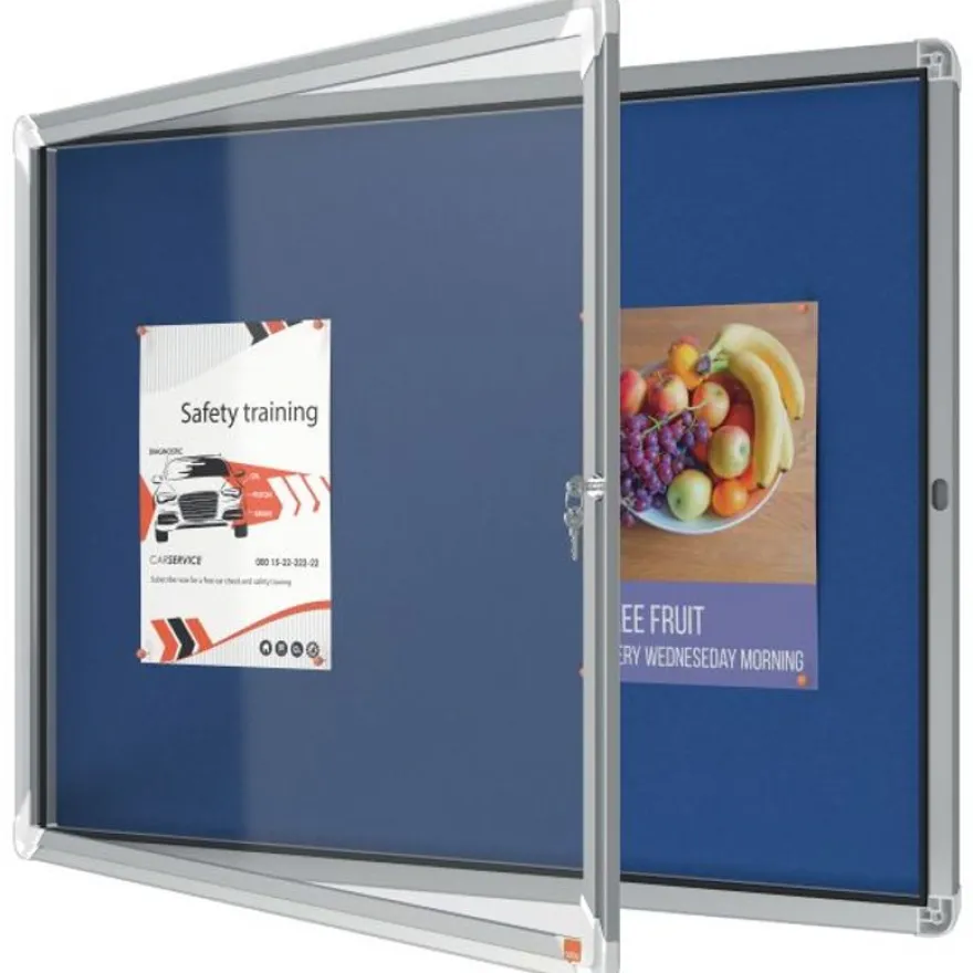 Nobo - Vitrine d'affichage - 8 feuilles A4 - surface en feutre bleu - porte battante - 92,3 x 66,7 x 4,3 cm
