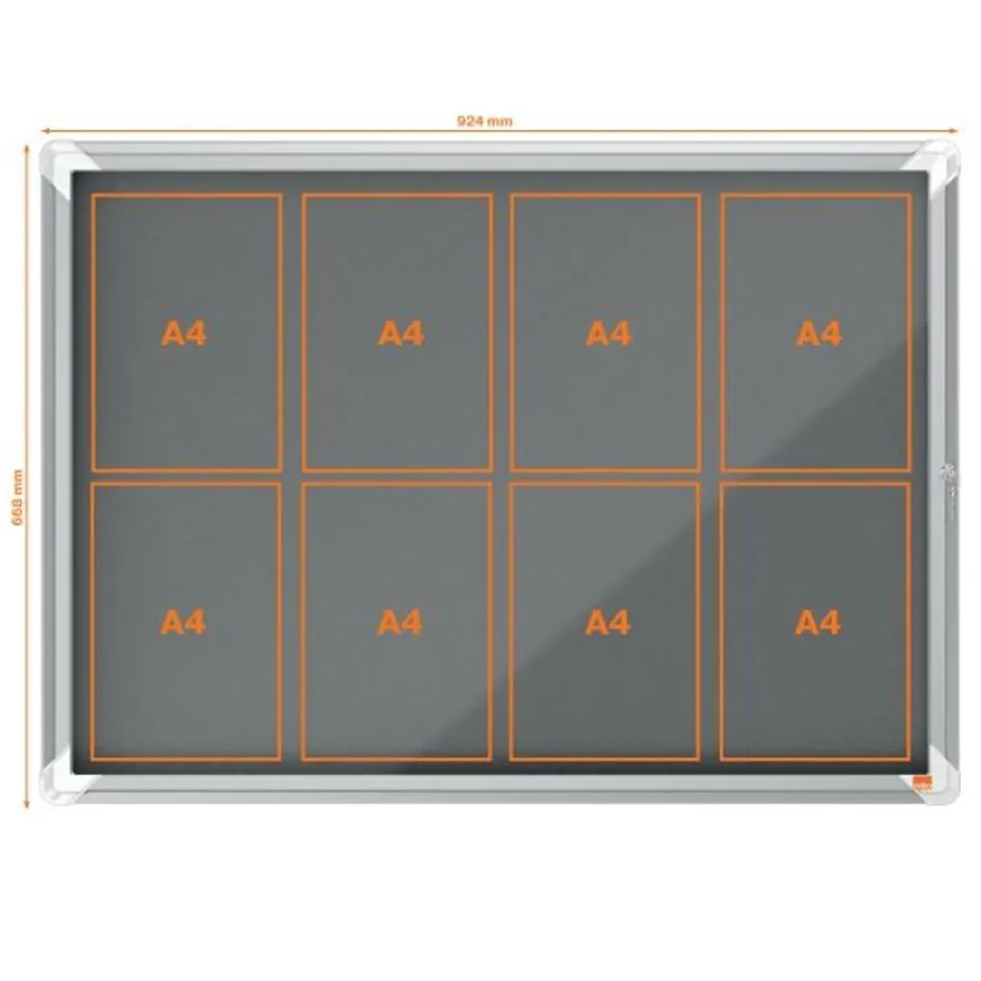 Nobo - Vitrine d'affichage - 8 feuilles A4 - surface en feutre gris - porte battante - 92,3 x 66,7 x 4,3 cm