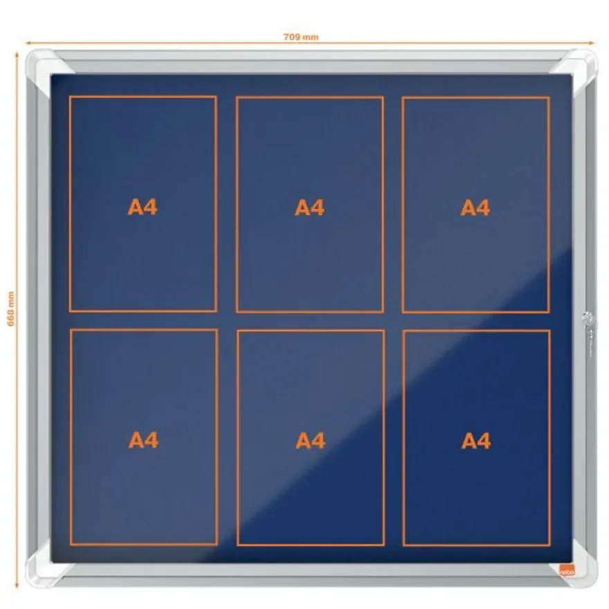 Nobo - Vitrine d'affichage - 6 feuilles A4 - surface en feutre bleu - porte battante - 70,8 x 66,7 x 4,3 cm