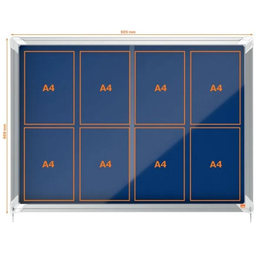 Nobo - Vitrine d'affichage - 8 feuilles A4 - surface en feutre bleu - porte coulissante - 92,2 x 66,5 x 6,3 cm