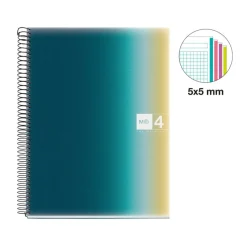 Notebook Aurora, Couverture souple, A4, quadrillage 5x5 mm, 120 feuilles de 4 couleurs, Miquelrius, Iceland.
