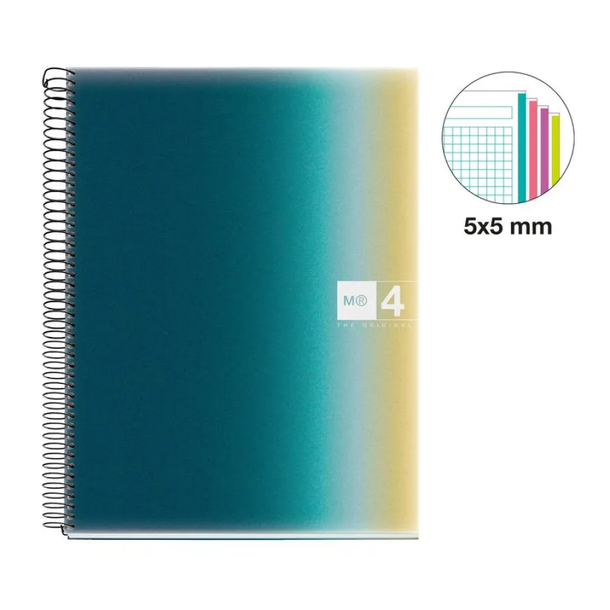 Notebook Aurora, Couverture souple, A4, quadrillage 5x5 mm, 120 feuilles de 4 couleurs, Miquelrius, Iceland.