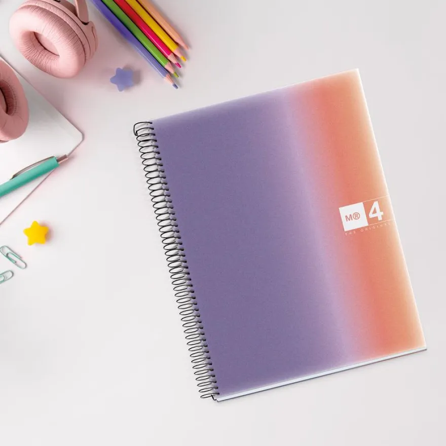 Notebook Aurora, Couverture souple, A4, quadrillage 5x5 mm, 120 feuilles de 4 couleurs, Miquelrius, Provence.