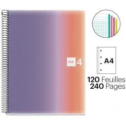 Notebook Aurora, Couverture souple, A4, quadrillage 5x5 mm, 120 feuilles de 4 couleurs, Miquelrius, Provence.
