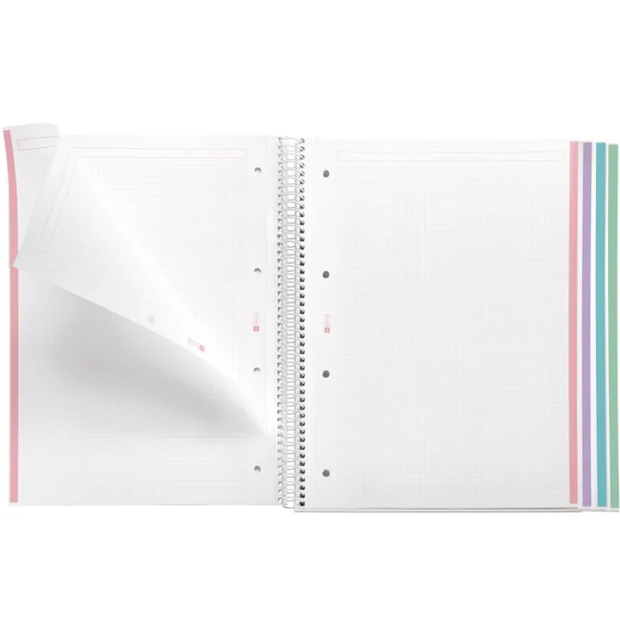 Notebook Aurora, Couverture souple, A4, quadrillage 5x5 mm, 120 feuilles de 4 couleurs, Miquelrius, Santorini.