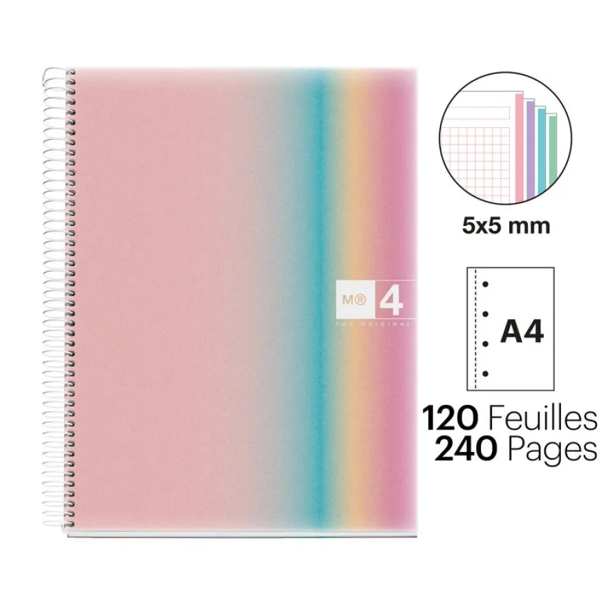 Notebook Aurora, Couverture souple, A4, quadrillage 5x5 mm, 120 feuilles de 4 couleurs, Miquelrius, West Bay.