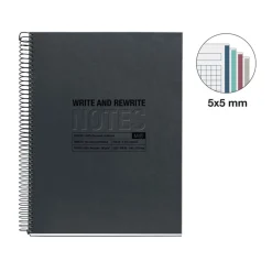 Notebook Eco Design, Carton recyclé, A5, quadrillage 5x5 mm, 120 feuilles de 4 couleurs, Miquelrius, Noir.