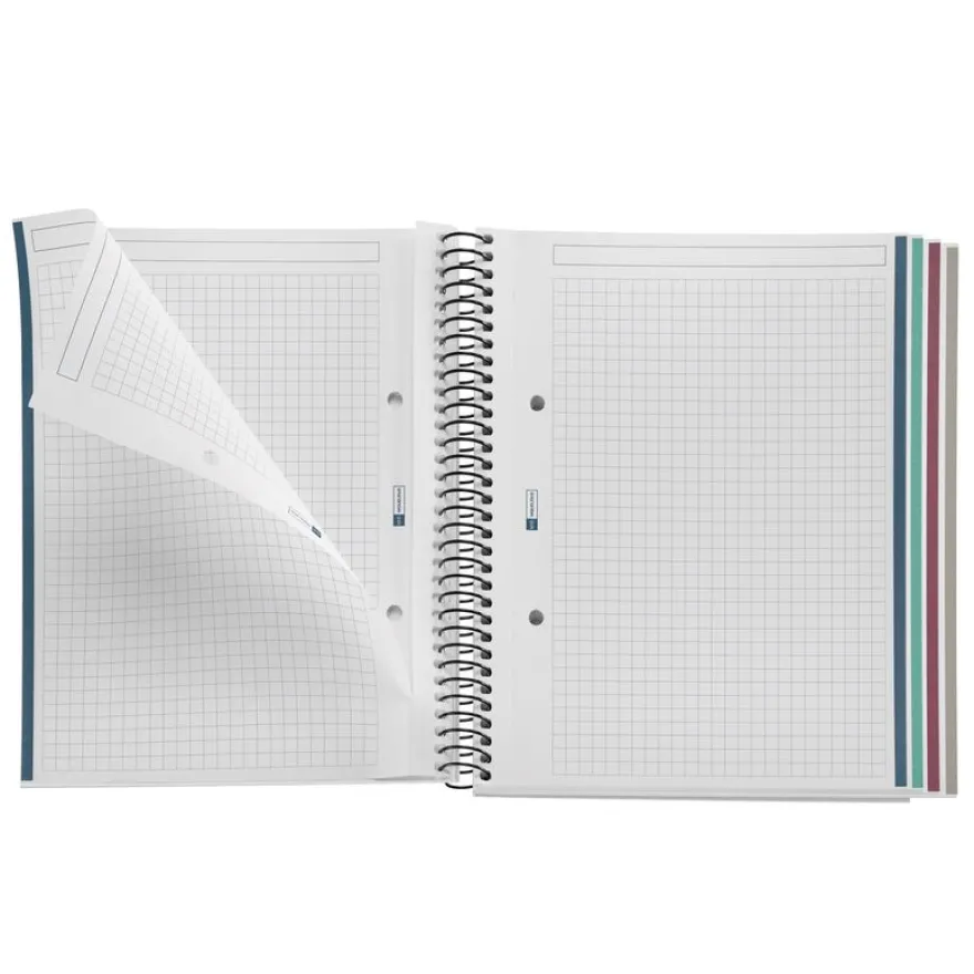 Notebook Eco Design, Carton recyclé, A5, quadrillage 5x5 mm, 120 feuilles de 4 couleurs, Miquelrius, Kraft.