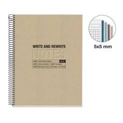 Notebook Eco Design, Carton recyclé, A5, quadrillage 5x5 mm, 120 feuilles de 4 couleurs, Miquelrius, Kraft.