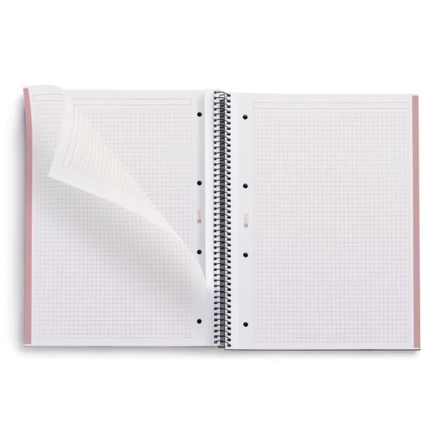 Notebook Eco Emotions, Carton recyclé, A4, quadrillage 5x5 mm, 80 feuilles de 1 couleur, Miquelrius, Rose.