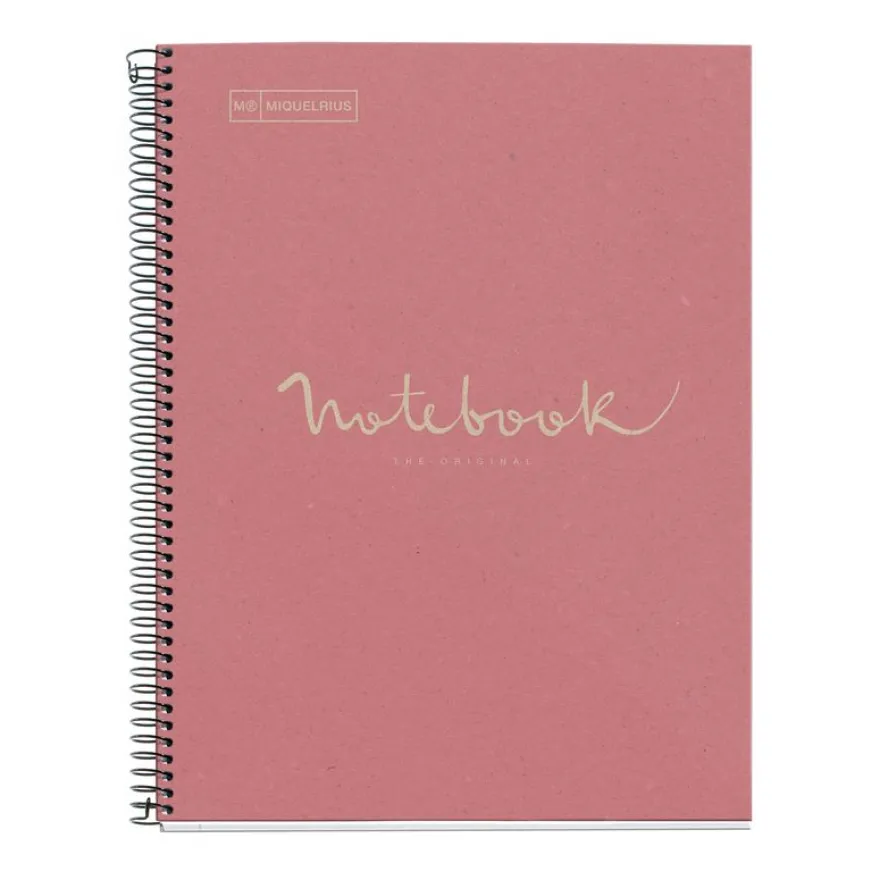 Notebook Eco Emotions, Carton recyclé, A4, quadrillage 5x5 mm, 80 feuilles de 1 couleur, Miquelrius, Rose.