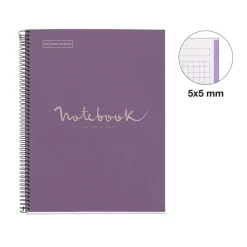 Notebook Eco Emotions, Carton recyclé, A4, quadrillage 5x5 mm, 80 feuilles de 1 couleur, Miquelrius, Lavande.