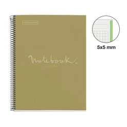 Notebook Eco Emotions, Carton recyclé, A4, quadrillage 5x5 mm, 80 feuilles de 1 couleur, Miquelrius, Vert.