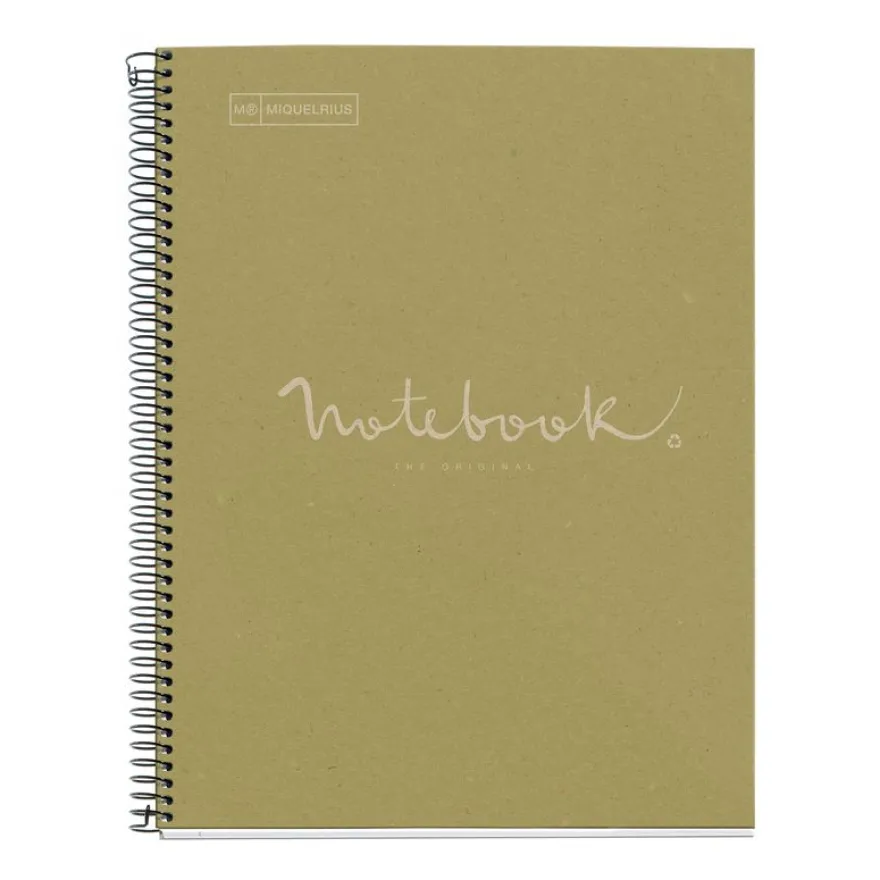 Notebook Eco Emotions, Carton recyclé, A4, quadrillage 5x5 mm, 80 feuilles de 1 couleur, Miquelrius, Vert.