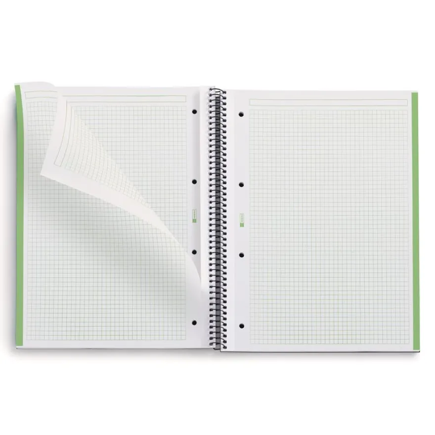 Notebook Eco Emotions, Carton recyclé, A4, quadrillage 5x5 mm, 80 feuilles de 1 couleur, Miquelrius, Vert.