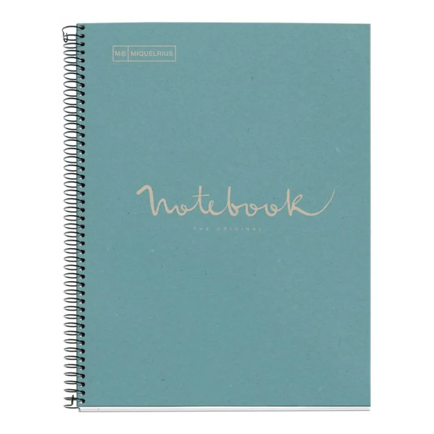 Notebook Eco Emotions, Carton recyclé, A4, quadrillage 5x5 mm, 80 feuilles de 1 couleur, Miquelrius, Bleu.