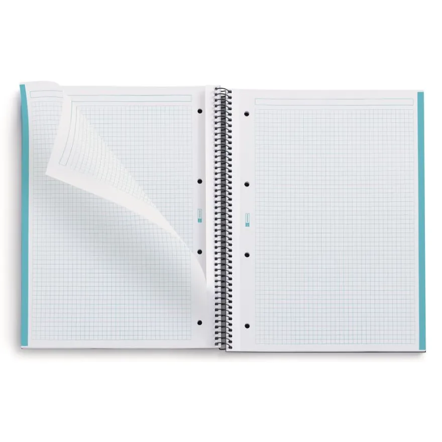 Notebook Eco Emotions, Carton recyclé, A4, quadrillage 5x5 mm, 80 feuilles de 1 couleur, Miquelrius, Bleu.