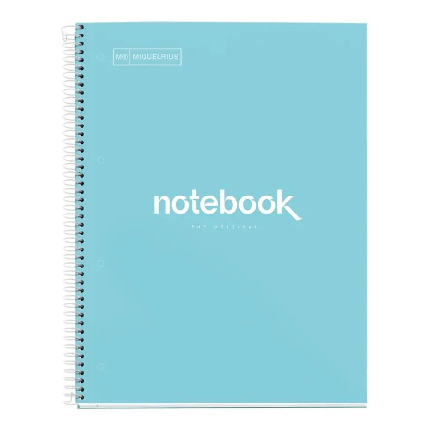 Notebook Emotions, Couverture rigide, A4, quadrillage 5x5 mm, 80 feuilles de 1 couleur, Miquelrius, Bleu Ciel.