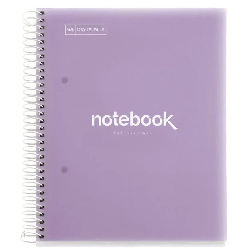 Notebook Emotions, Couverture souple, A5, lignes horizontales 7 mm, 120 feuilles de 5 couleurs, Miquelrius, Lavande.