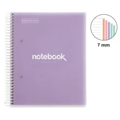 Notebook Emotions, Couverture souple, A5, lignes horizontales 7 mm, 120 feuilles de 5 couleurs, Miquelrius, Lavande.