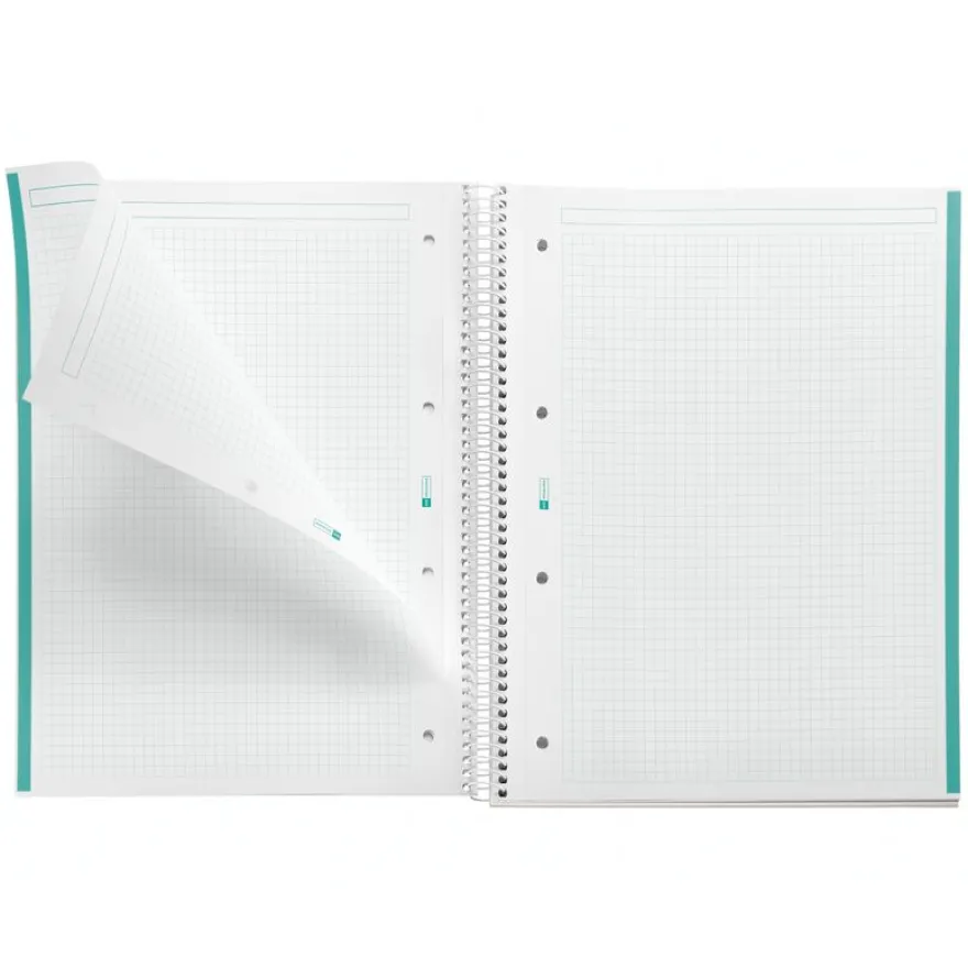 Notebook Emotions, Couverture souple, A4, quadrillage 5x5 mm, 80 feuilles de 1 couleur, Miquelrius, Turquoise.
