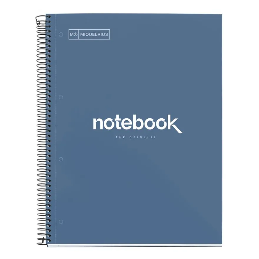 Notebook Emotions, Couverture rigide, A4, lignes horizontales 7 mm, 120 feuilles de 5 couleurs, Miquelrius, Marine.